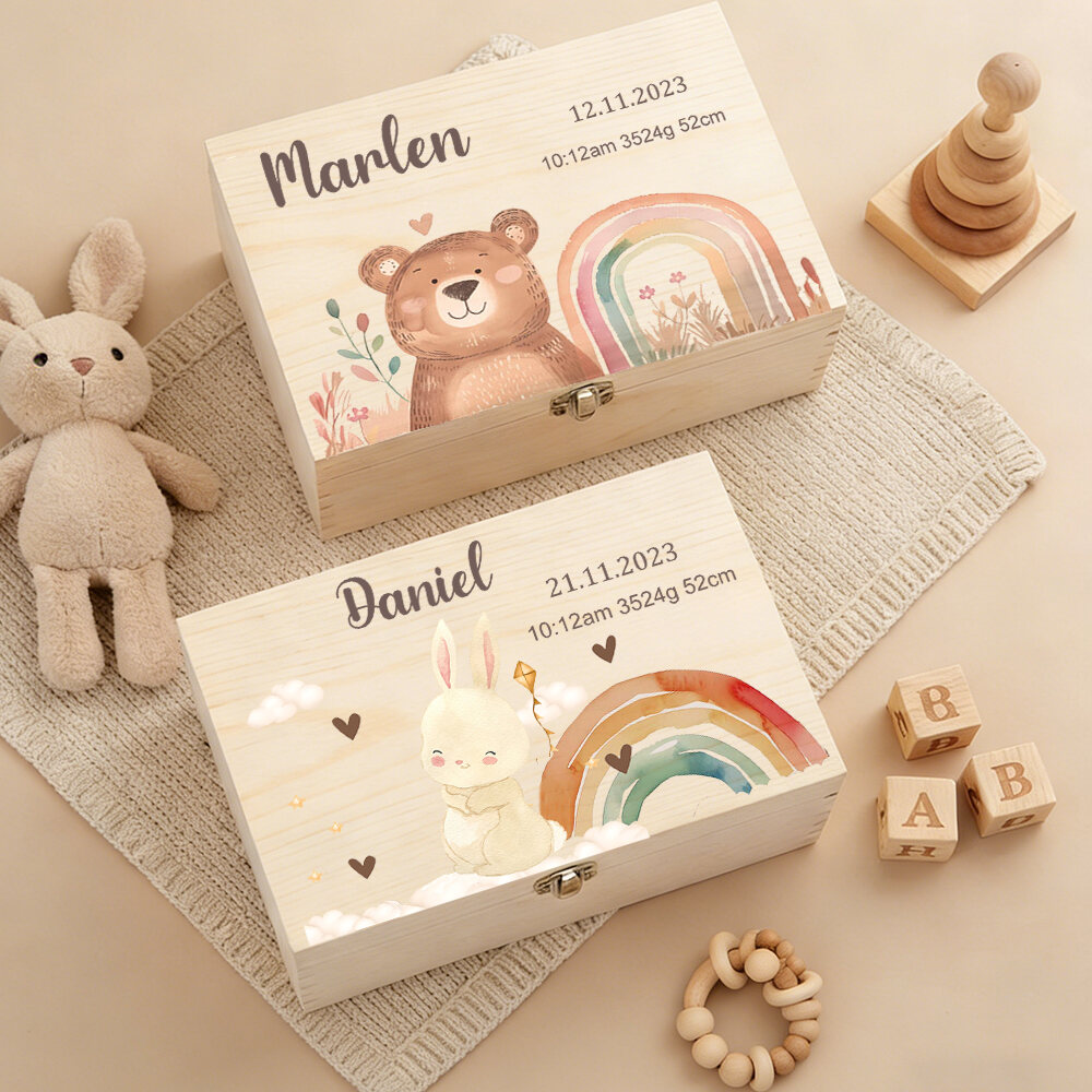 Baby Keepsake Box - Personalizowane drewniane pudełko na wspomnienia dziecka,