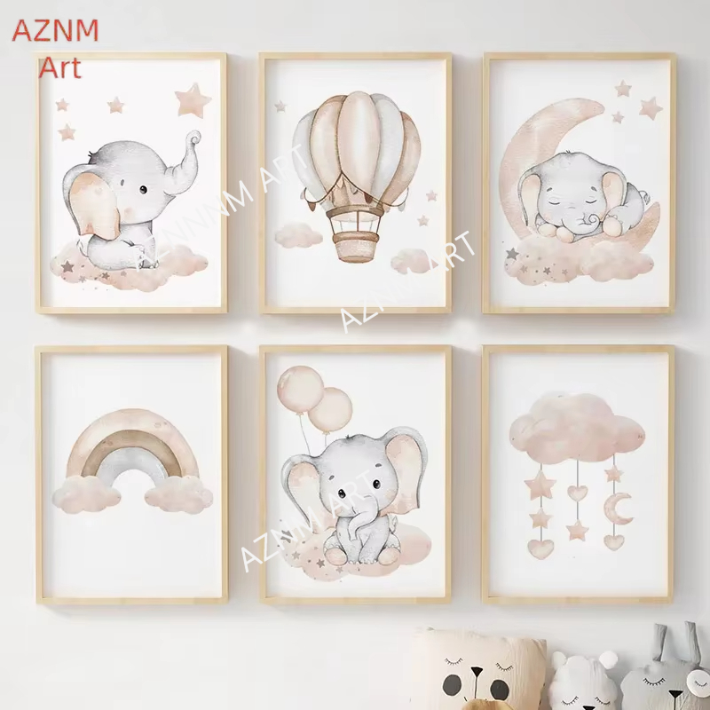 Baby Nursery Wall Decor - Plakaty dla dzieci z motywem słonia,