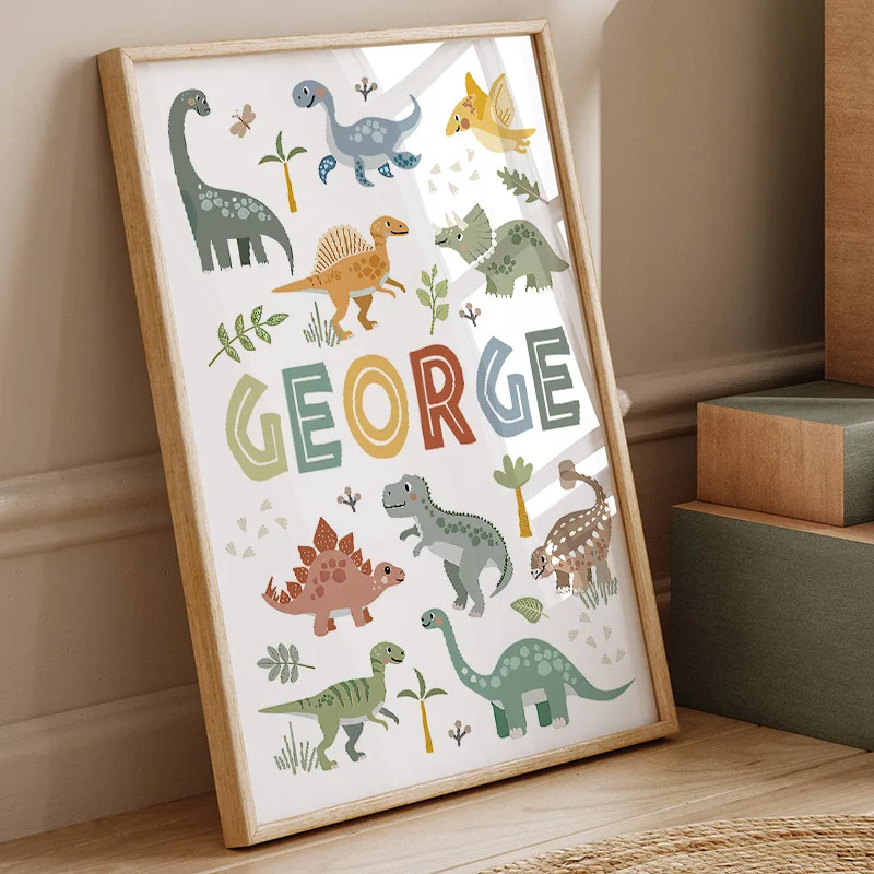 Baby Nursery Wall Decor - Urocze dinozaury T-Rex Brachiosaurus, obraz na