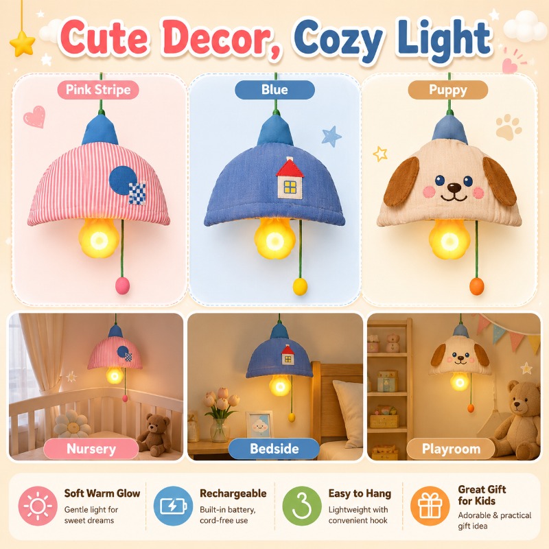 Baby Nursery Light Shade - Akumulatorowa lampka nocna wisząca z tekstylnym