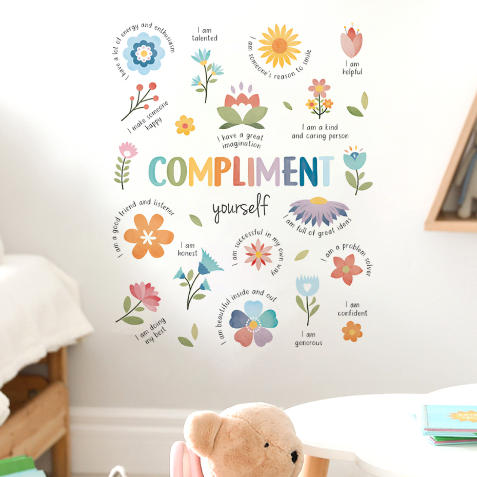 Baby Nursery Quotes - Angielskie kolorowe inspirujące cytaty Akwarela Naklejka