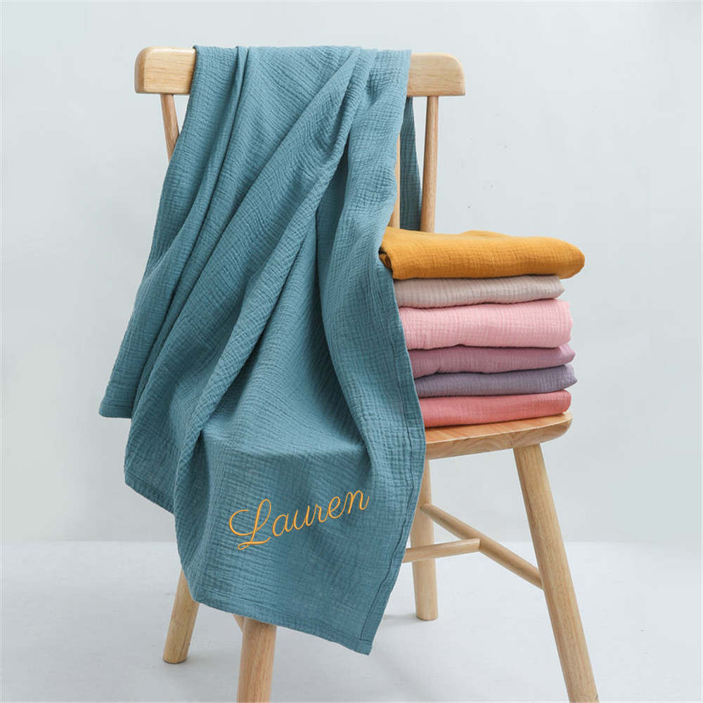 Swaddle Blanket Muslin - Spersonalizowana nazwa haftowana niestandardowa bawełniana muślinowa