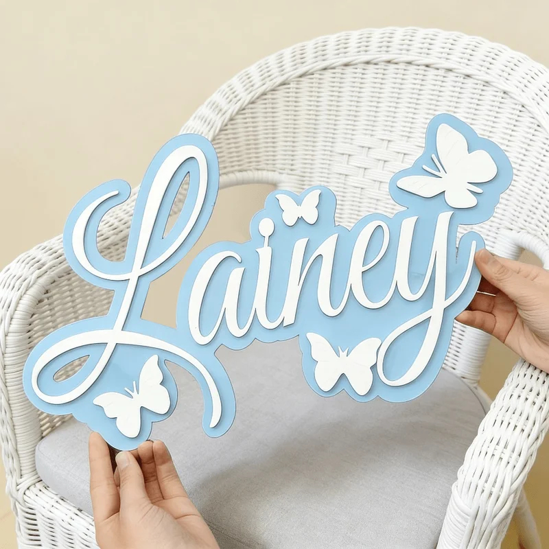 Baby Nursery Wall Decor - Spersonalizowana tabliczka z imieniem dziecka, niebieski