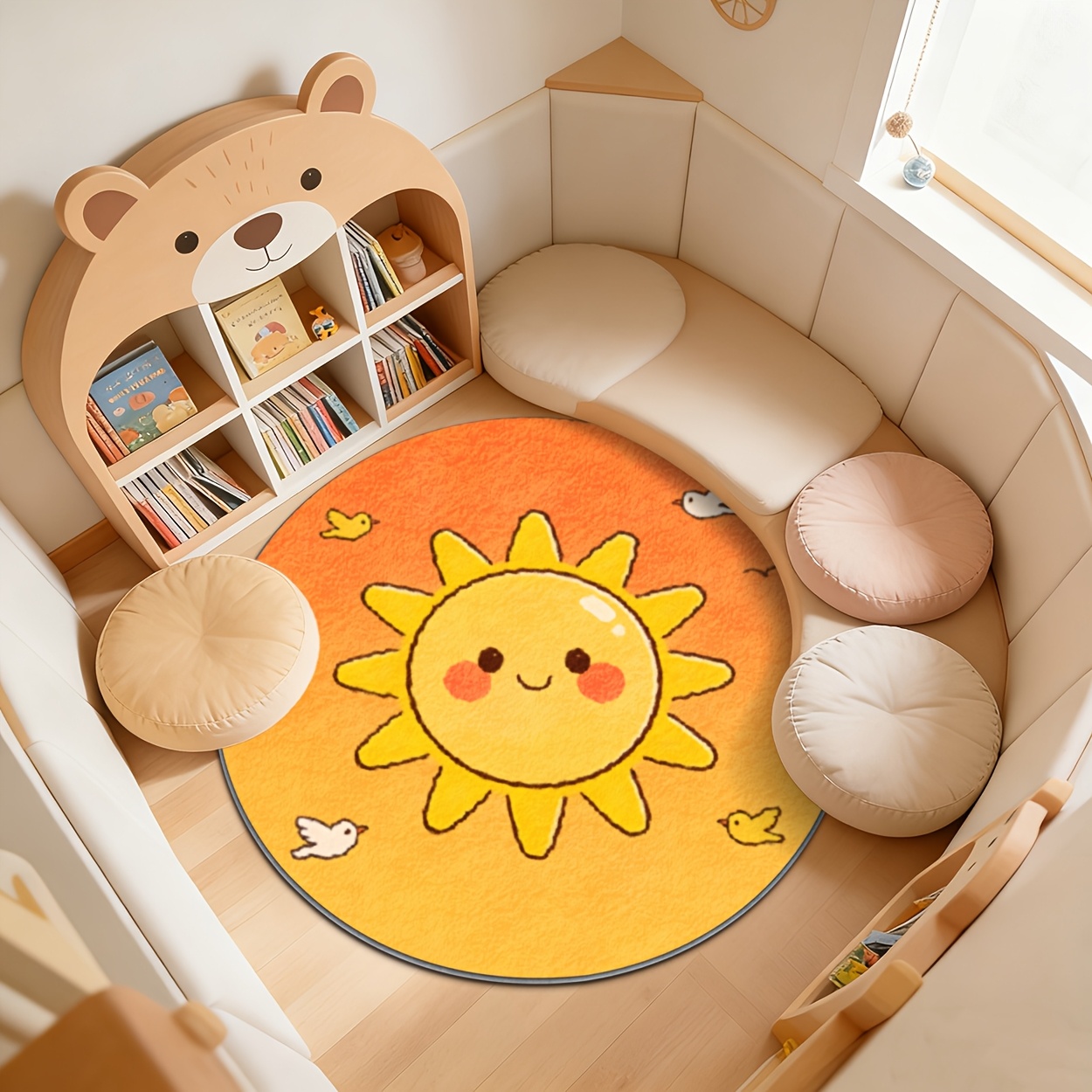 Baby Nursery Carpet - Dziecięcy okrągły dywan słoneczny, żółta mata