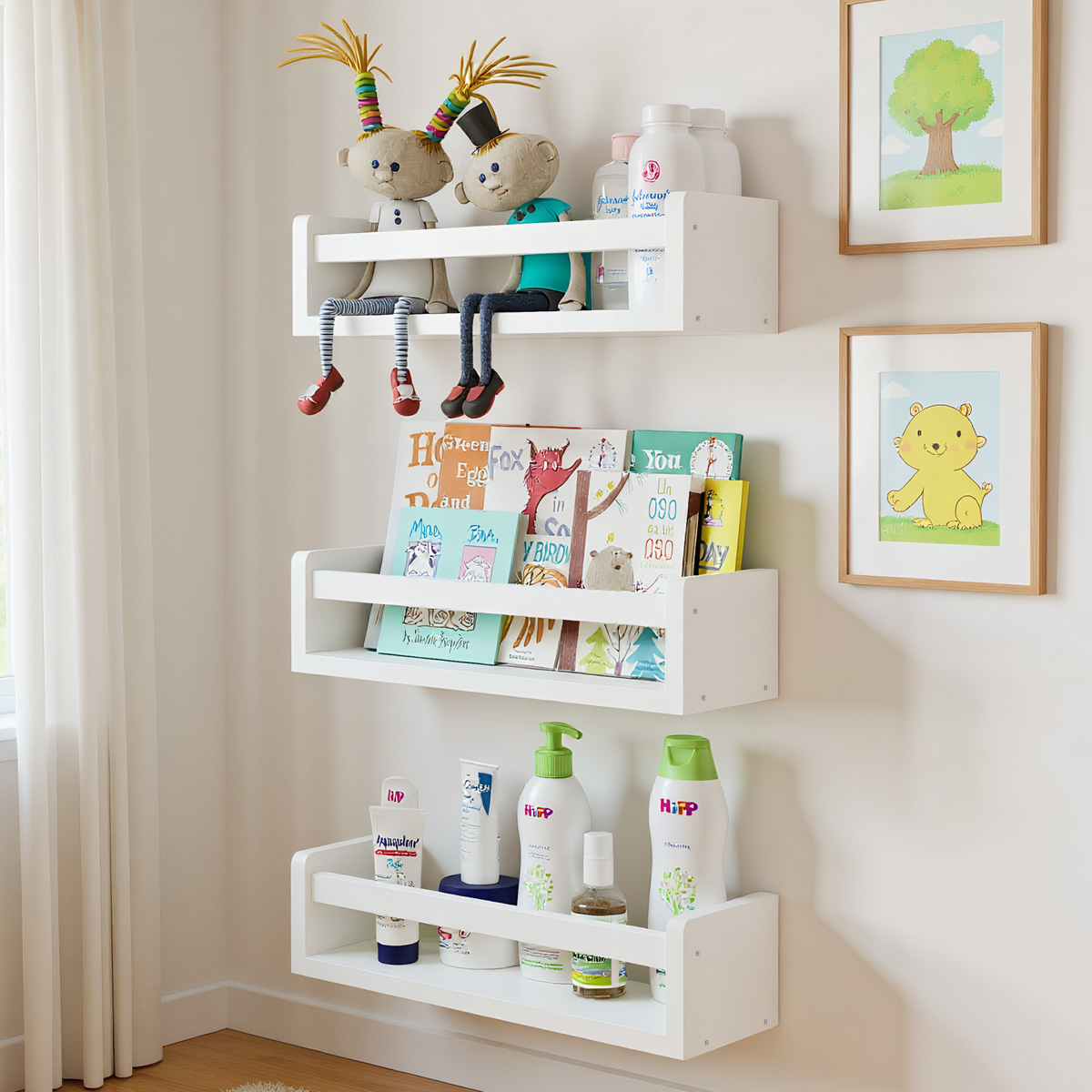 Baby Nursery Floating Shelves - Zestaw 3 półek na książki do