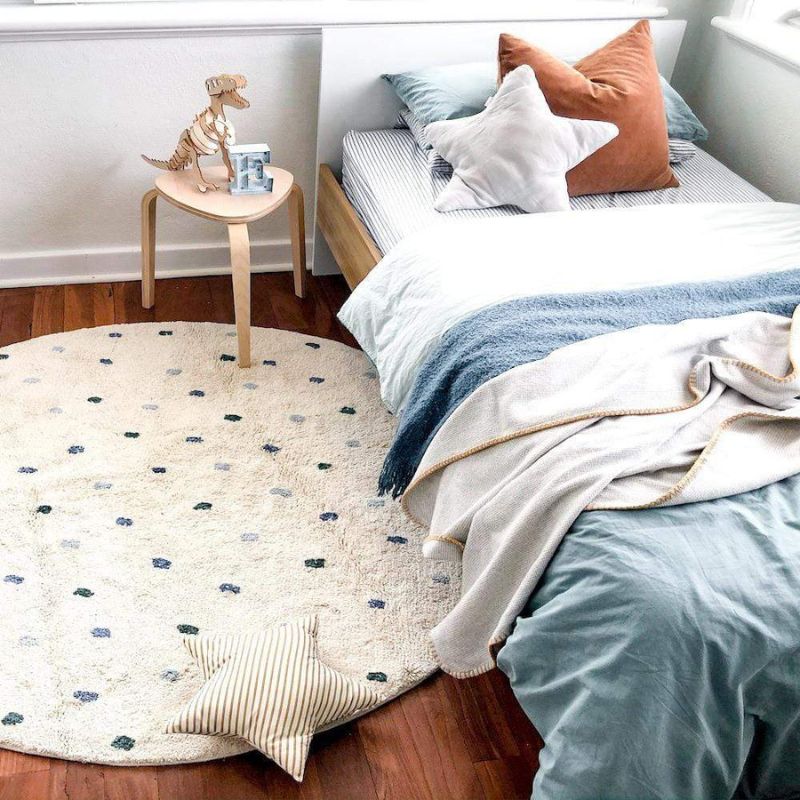 Baby Nursery Carpet - Kropki puszysty dywanik do salonu okrągły