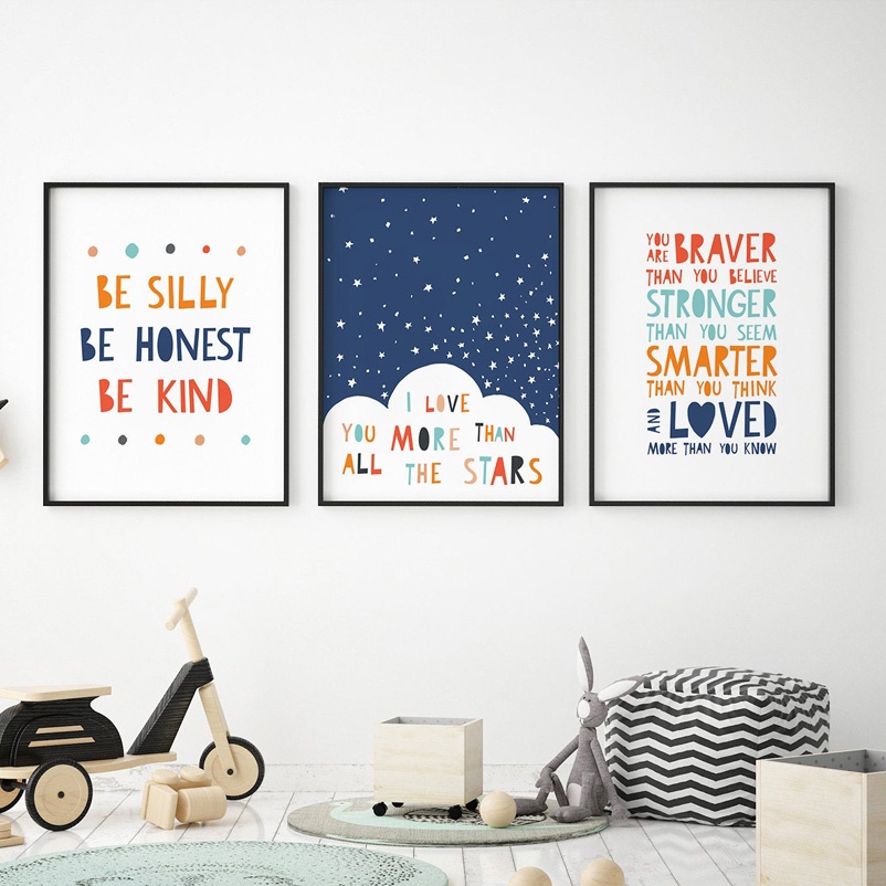 Baby Nursery Quotes - Kreskówkowe inspirujące cytaty, dekoracje ścienne do