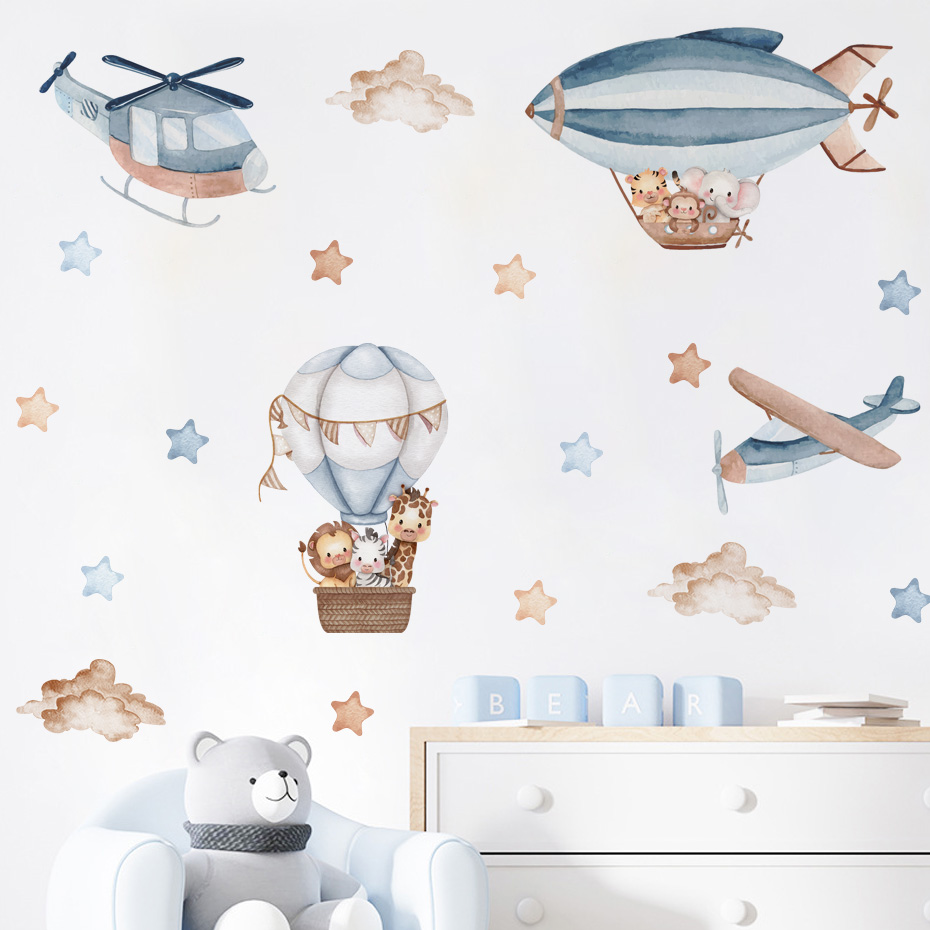 Baby Nursery Labels - Akwarela Zwierzęta Balon na gorące powietrze