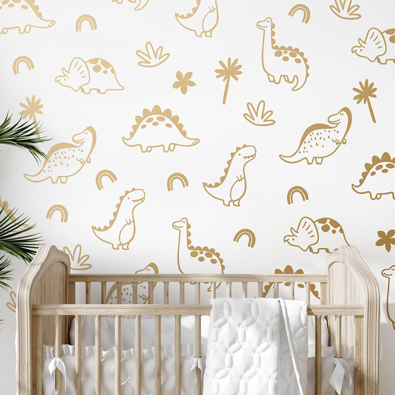 Baby Nursery Labels - Geometryczne drzewo dinozaura tęczowa naklejka ścienna
