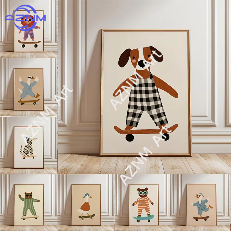Baby Nursery Wall Decor - 1 szt. Zabawny plakat ze zwierzętami