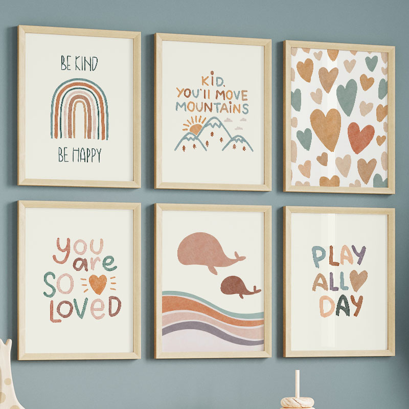 Baby Nursery Quotes - Plakat z kreskówkowym oceanem, wielorybem, tęczą