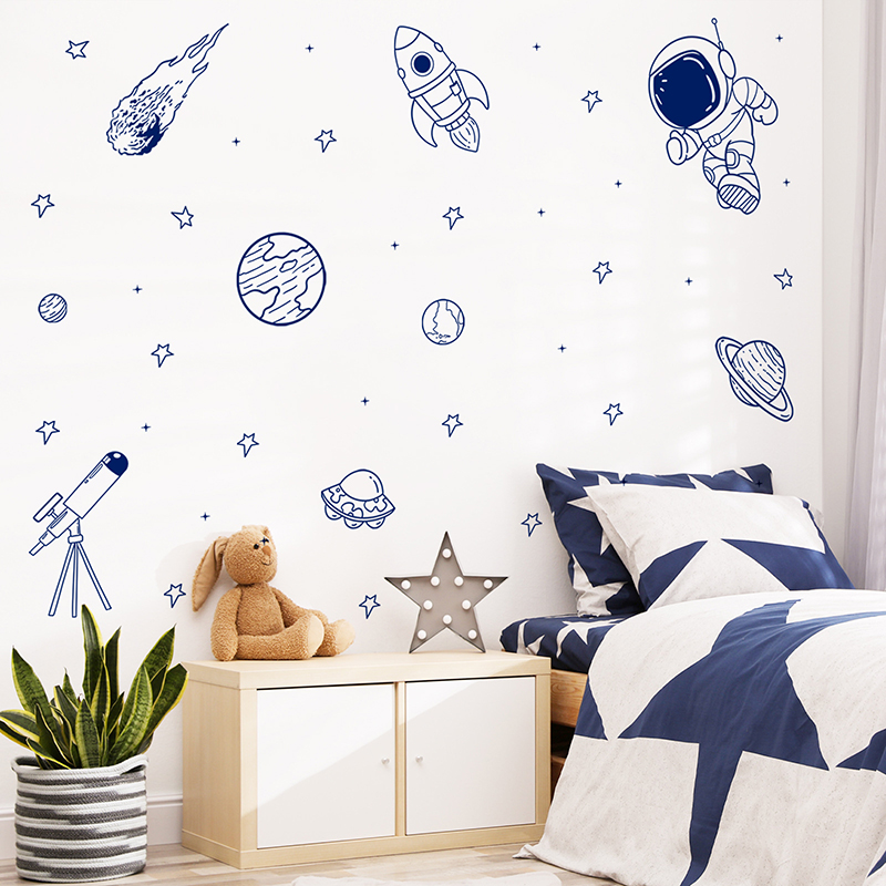 Baby Nursery Labels - Naklejka ścienna Cartoon Universe Astronaut Planet
