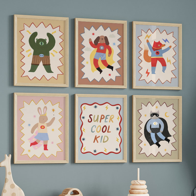 Baby Nursery Wall Decor - Zabawne Kreskówkowe Super Fajne Obrazy na