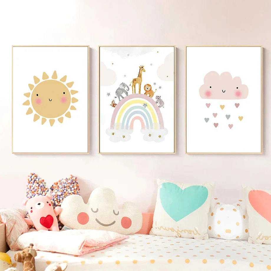Żyrafa Słoń Balon Słońce Tęcza – Baby Nursery Wall Decor recenzja i cena