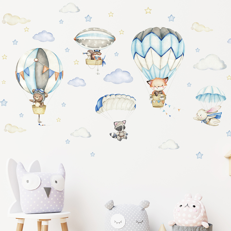 Cartoon Cute Animals Hot Air B – Baby Nursery Labels recenzja i cena