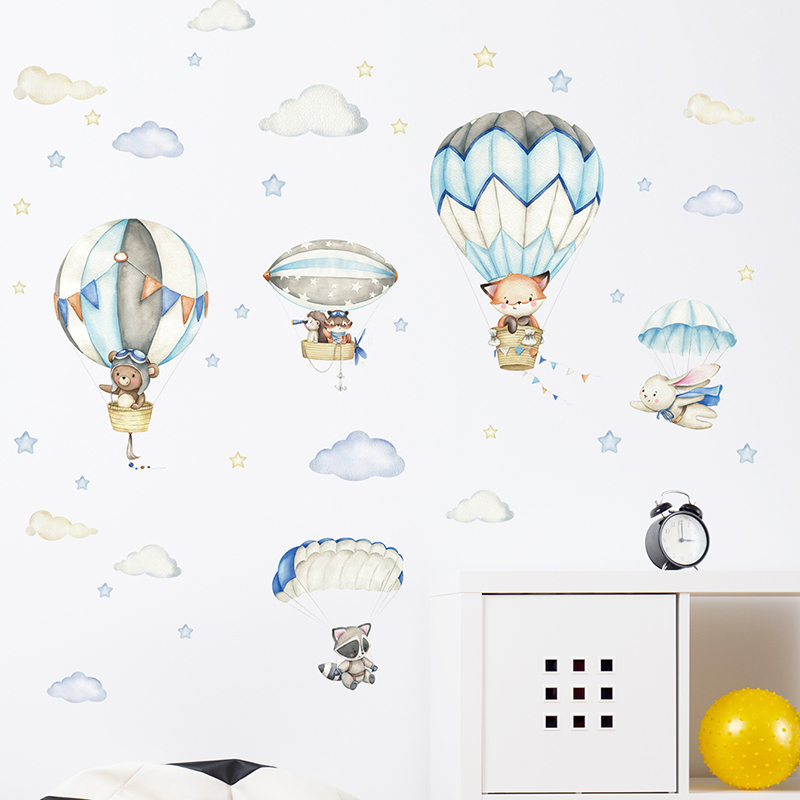 Cartoon Cute Animals Hot Air B – Baby Nursery Labels recenzja i cena
