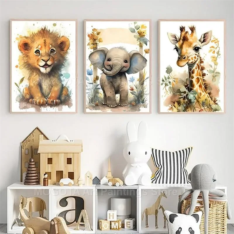 Akwarela Lew Żyrafa Tygrys Sło – Baby Nursery Wall Decor recenzja i cena