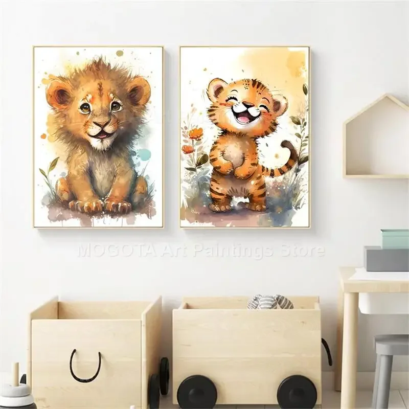 Akwarela Lew Żyrafa Tygrys Sło – Baby Nursery Wall Decor recenzja i cena