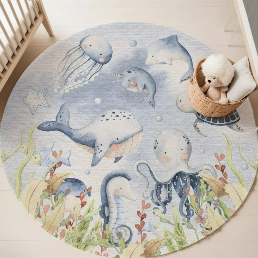 Niebieski dywan z motywem mors – Baby Nursery Carpet recenzja i cena
